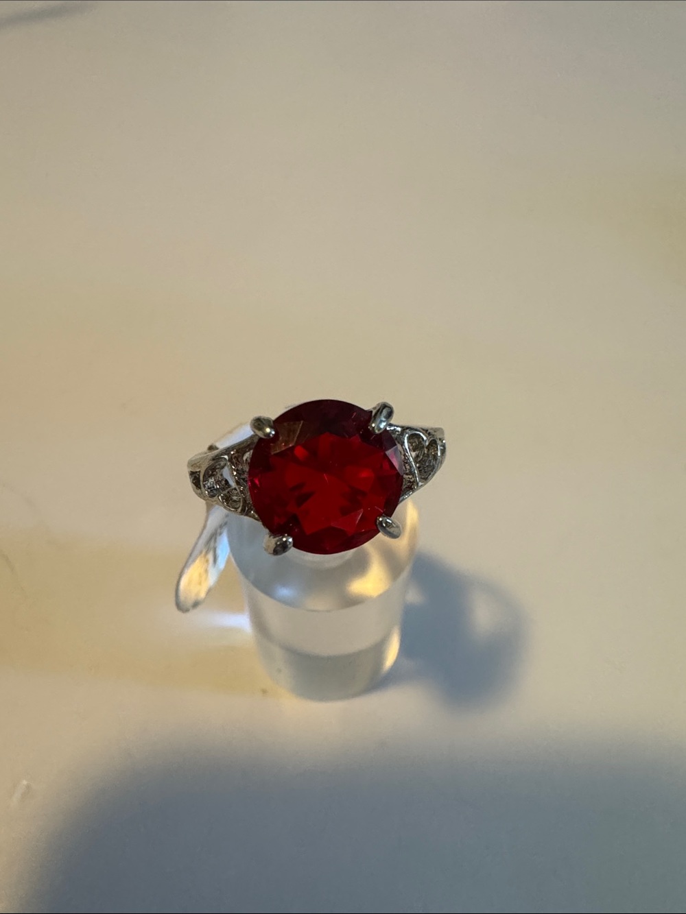Classic Red Gemstone Cocktail Ring in Silver Tone